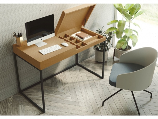 Mesa comedor rectangular con tapa en madera y pata con forma metálica  fresno- metal. Merkamueble