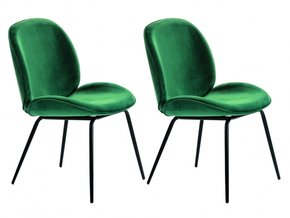 Pack 2 sillas de comedor tapizado verde y patas metálicas  merkamueble