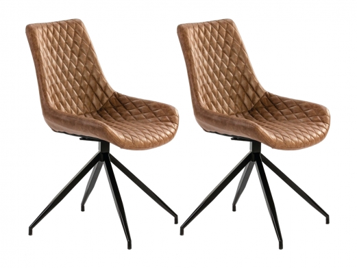 Pack 2 sillas de comedor símil piel marrón y patas metálicas  merkamueble
