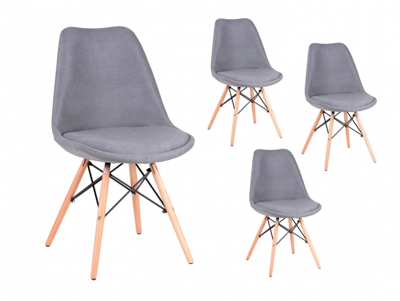 Pack 4 sillas de comedor tapizado gris y patas de madera  merkamueble