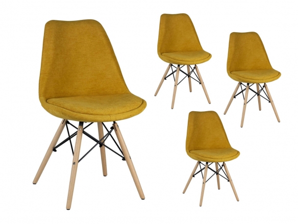 Pack 4 sillas de comedor tapizado mostaza y patas madera  merkamueble