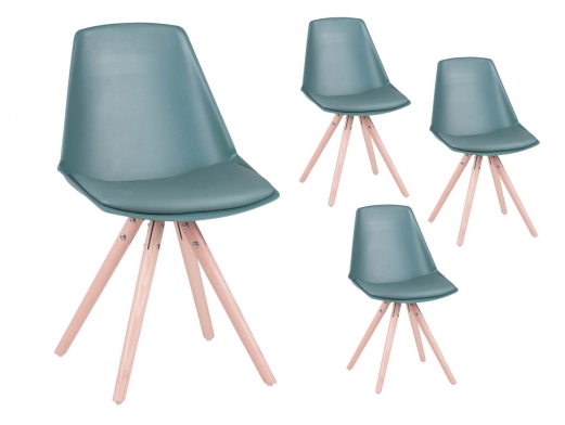 Pack 4 sillas de comedor tapizado símil piel esmeralda y patas madera  merkamueble