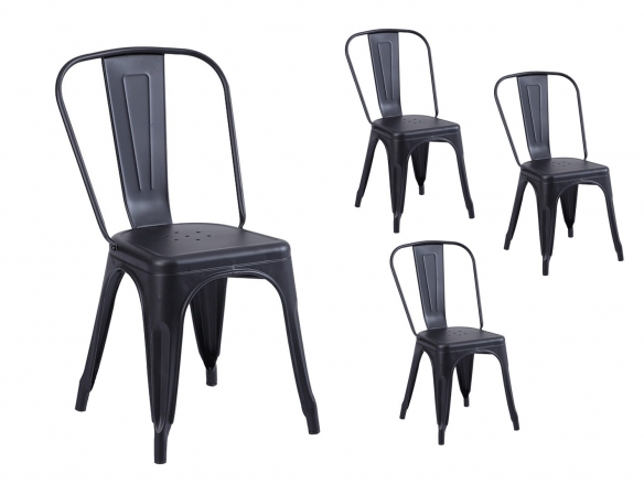 Pack 4 sillas vintage de chapa de acero color negro  merkamueble