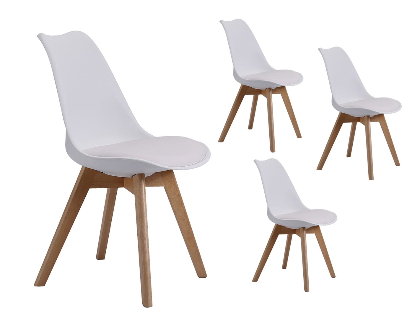 Pack 4 sillas estilo nórdico respaldo blanco 47x57x81h