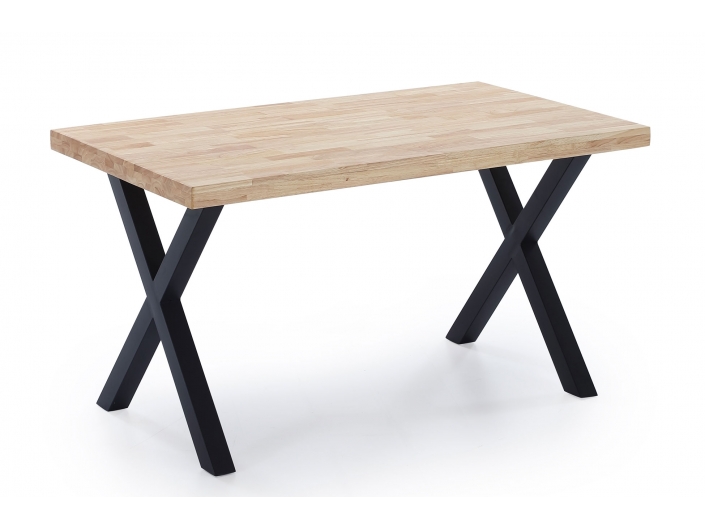 Mesa comedor fija de 140 cm patas en X color roble-negro  merkamueble