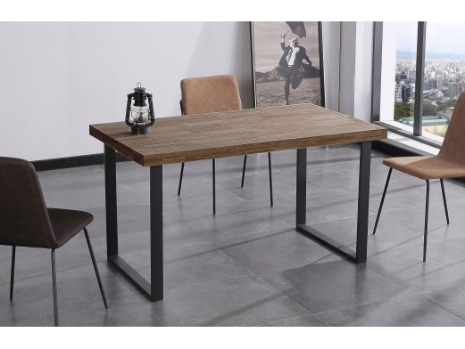 Mesa de comedor fija con tapa de madera color natural roble american - negro140 cm  merkamueble