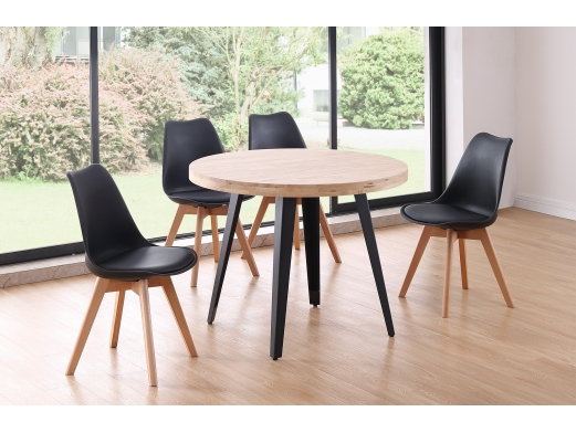Mesa comedor redonda fija de 100 cm color roble nordish-negro  merkamueble 2