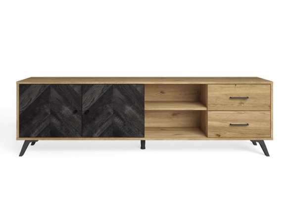 Mueble Tv con 2 puertas y 2 cajones color madera-negro  merkamueble