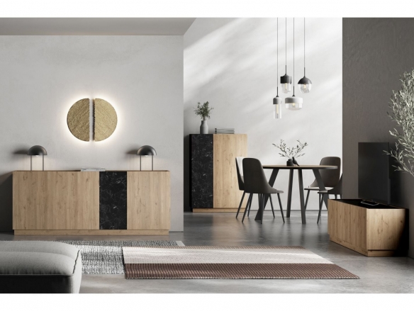 Mueble auxiliar alto color madera-mármol negro  merkamueble