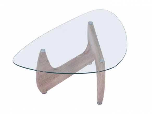 Mesa centro diseño roble y cristal transparente  merkamueble