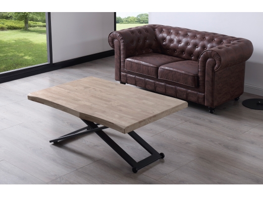 Mesa centro elevable color roble honey y negro tapa con forma  merkamueble 2