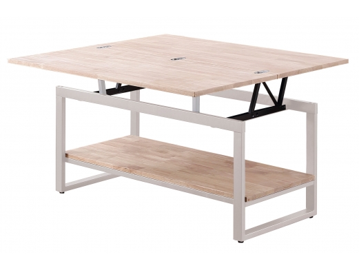 Mesa centro elevable y extensible roble nordish y blanco  merkamueble