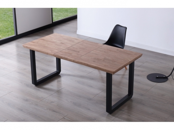 Mesa comedor extensible de 140 cms color roble honey y negro  merkamueble