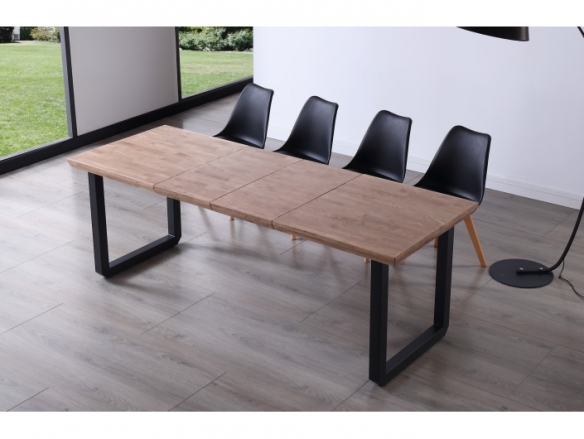 Mesa comedor extensible de 140 cms color roble honey y negro  merkamueble