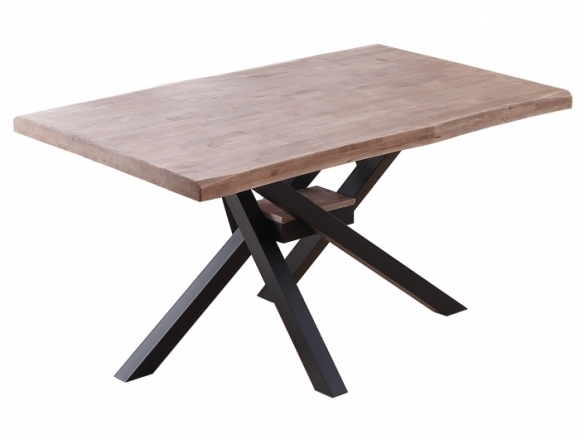 Mesa comedor fija diseño roble honey y negro tapa con forma  merkamueble
