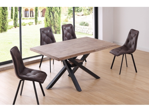 Mesa comedor fija diseño roble honey y negro tapa con forma  merkamueble 2