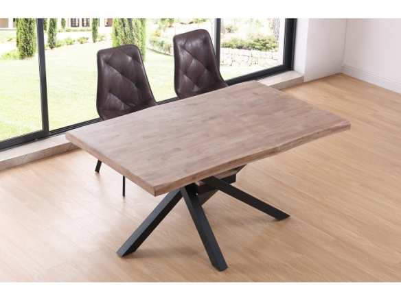 Mesa comedor fija diseño roble honey y negro tapa con forma  merkamueble