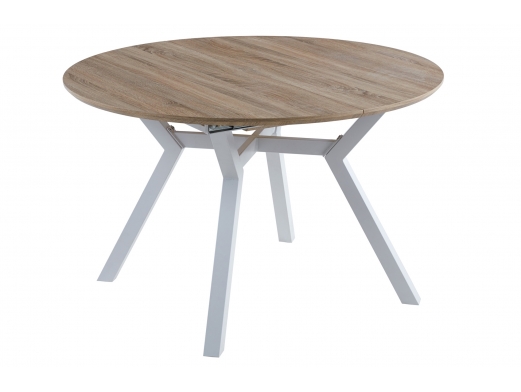 Mesa comedor redonda extensible color oak y blanco  merkamueble