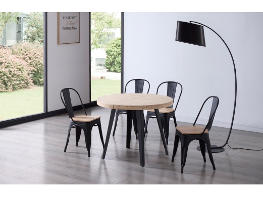 Mesa comedor redonda extensible roble nordish y negro  merkamueble 2