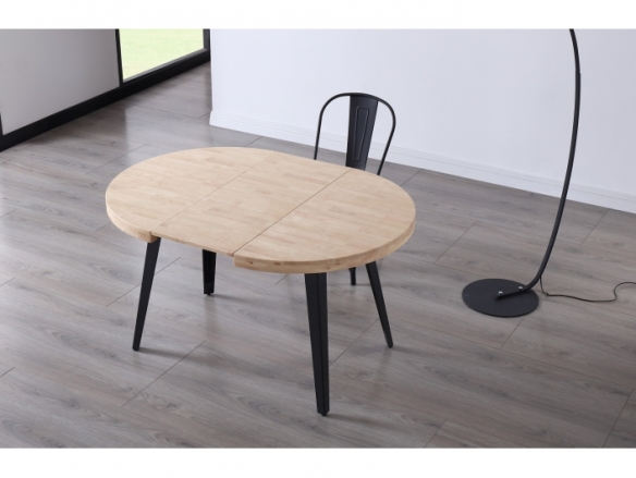 Mesa comedor redonda extensible roble nordish y negro  merkamueble
