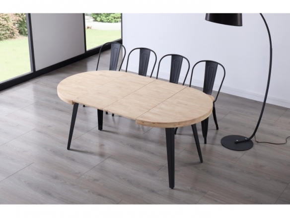 Mesa comedor redonda extensible roble nordish y negro  merkamueble