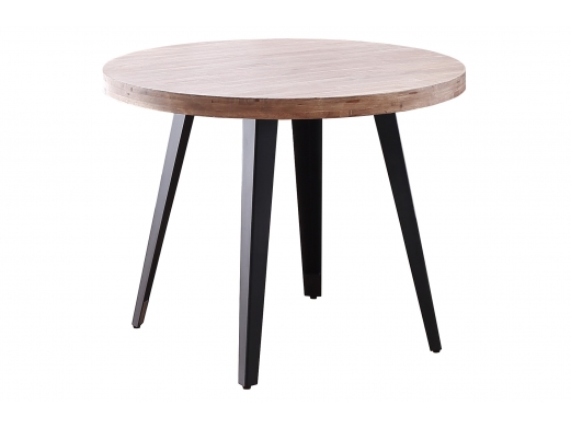 Mesa comedor redonda fija color roble honey y negro  merkamueble