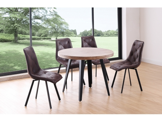 Mesa comedor redonda fija color roble honey y negro  merkamueble 2