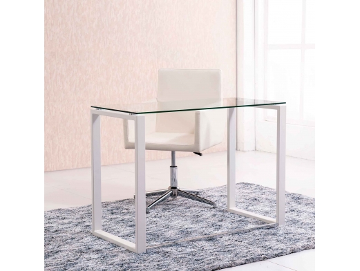 Mesa de estudio o despacho con tapa de cristal y patas blancas  merkamueble