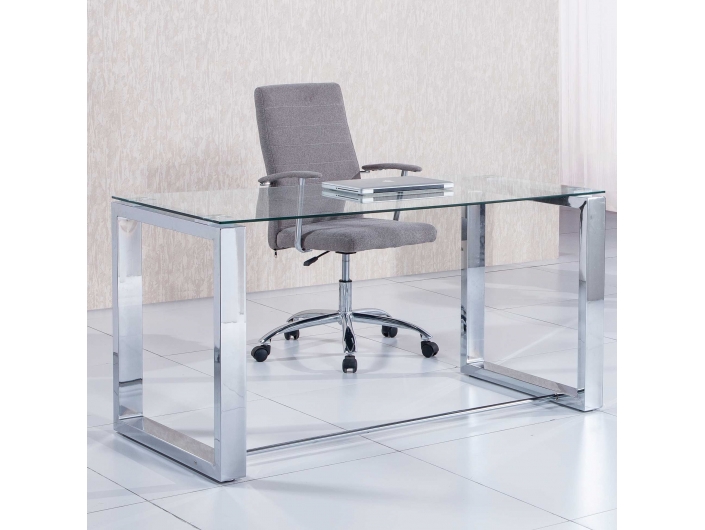 Mesa despacho cristal templado con patas cromo  merkamueble