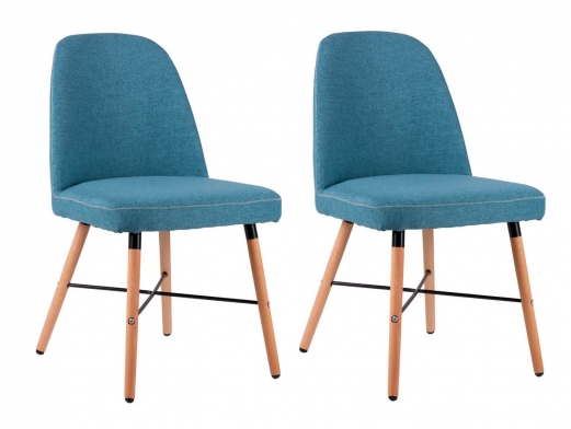 Pack 2 sillas de comedor tapizado azul y patas madera  merkamueble