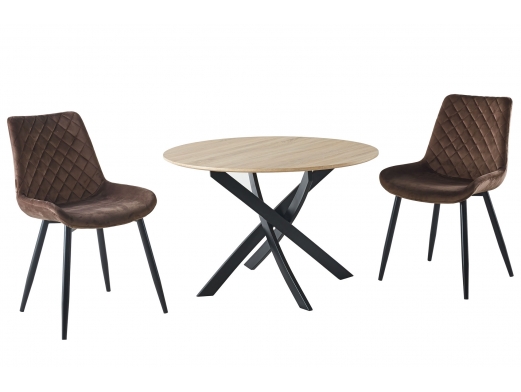 Mesa comedor fija redonda color roble-negro  merkamueble 2