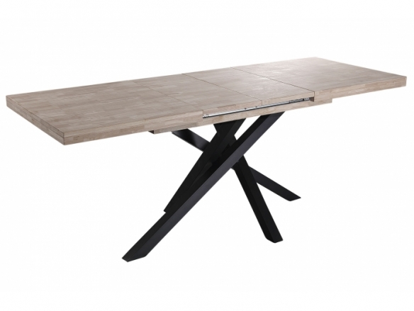 Mesa comedor extensible color roble honey y negro 140 - 180 - 220 x 90 cm  merkamueble