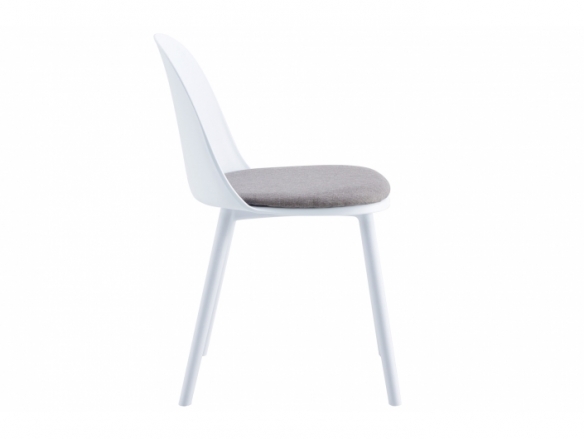 Pack 4 sillas polipropileno blanco con tapizado tejido gris  merkamueble