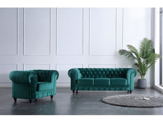 Sofá chesterfield 3 plazas velvet verde  merkamueble 2