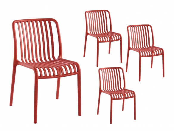 Pack 4 sillas polipropileno lineas color carmesi  merkamueble