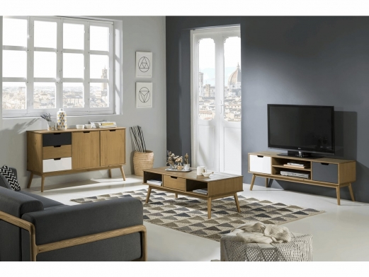 Mueble Tv con 2 puertas color cera-blanco-gris  merkamueble 2