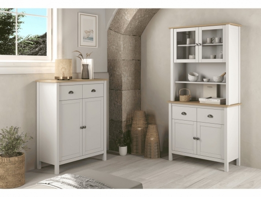 Mueble auxiliar con puertas y cajón color blanco-roble  merkamueble 2