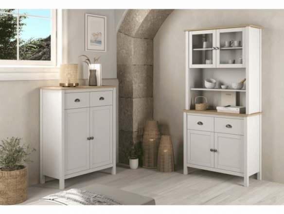 Mueble auxiliar con puertas y cajón color blanco-roble  merkamueble