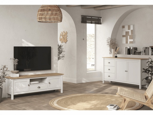 Mueble Tv con puertas, cajón y hueco color blanco-roble  merkamueble 2