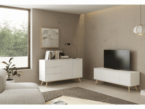 Mueble Tv 4 puertas color blanco-cera blanca  merkamueble
