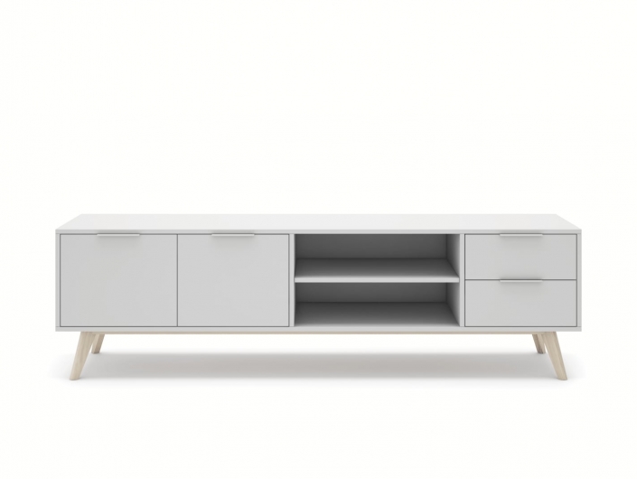 Mueble Tv 2 puertas 2 cajones y 2 huecos color blanco-cera blanca  merkamueble