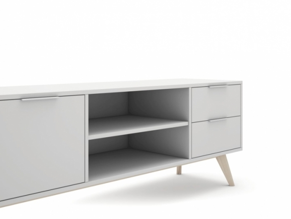 Mueble Tv 2 puertas 2 cajones y 2 huecos color blanco-cera blanca  merkamueble