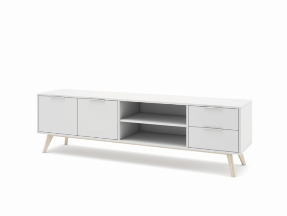 Mueble Tv 2 puertas 2 cajones y 2 huecos color blanco-cera blanca  merkamueble