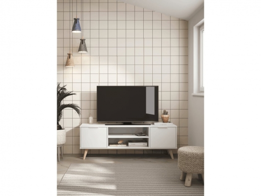 Mueble tv con puertas y huecos color blanco y cera blanca  merkamueble 2