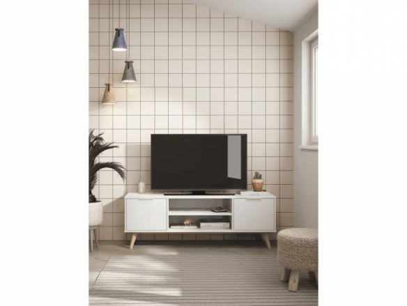 Mueble tv con puertas y huecos color blanco y cera blanca  merkamueble