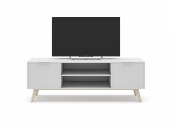 Mueble tv con puertas y huecos color blanco y cera blanca  merkamueble