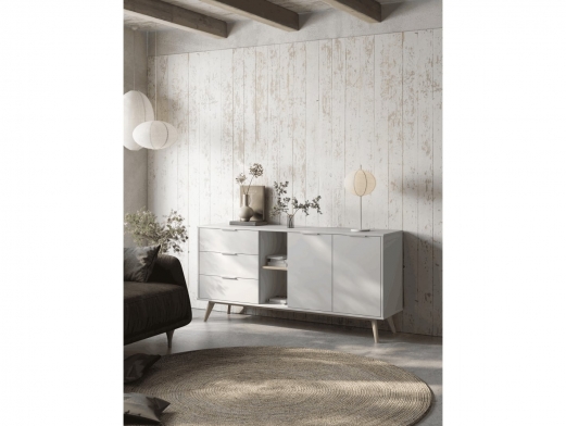 Aparador con puertas, huecos y cajones color blanco-cera blanca  merkamueble 2
