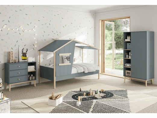 Cama cabaña color verde kaki y cera blanca  merkamueble 2