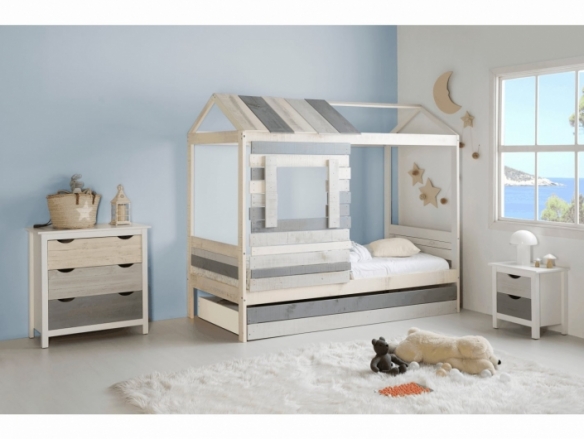 Cajón para cama cabaña color blanco-gris claro-gris oscuro  merkamueble