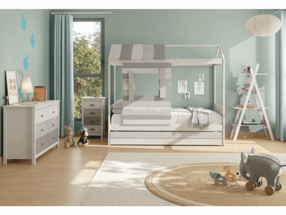 Cajón para cama cabaña color blanco-gris claro-gris oscuro  merkamueble